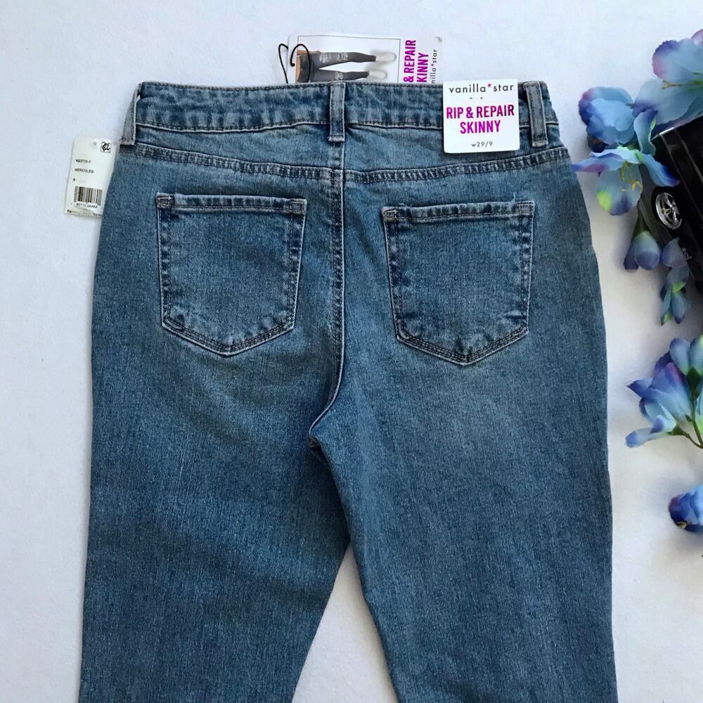 Vanilla Star NWT Rip and Repair Skinny Jeans Juniors/Women 9/29 - Picture 7 of 10